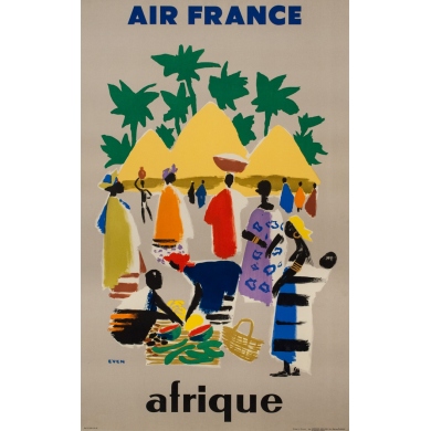 Affiche ancienne de voyage - Even - 1958 - Air France Afrique - 100 par 62.5 cm