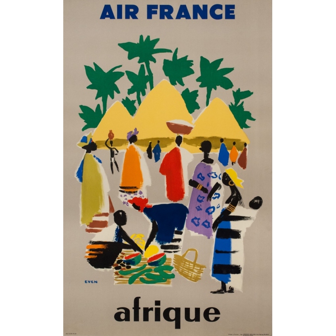 Affiche ancienne de voyage - Even - 1958 - Air France Afrique - 100 par 62.5 cm