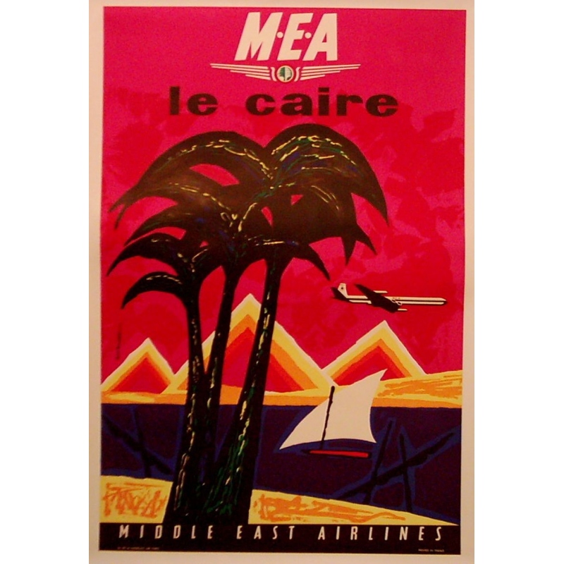 Original vintage poster of the company MEA (Middle East Airlines) Cairo. Elbé Paris.