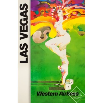 Vintage travel poster - Weller - 1980 - Las Vegas Western Air Lines - 37 by 24 inches