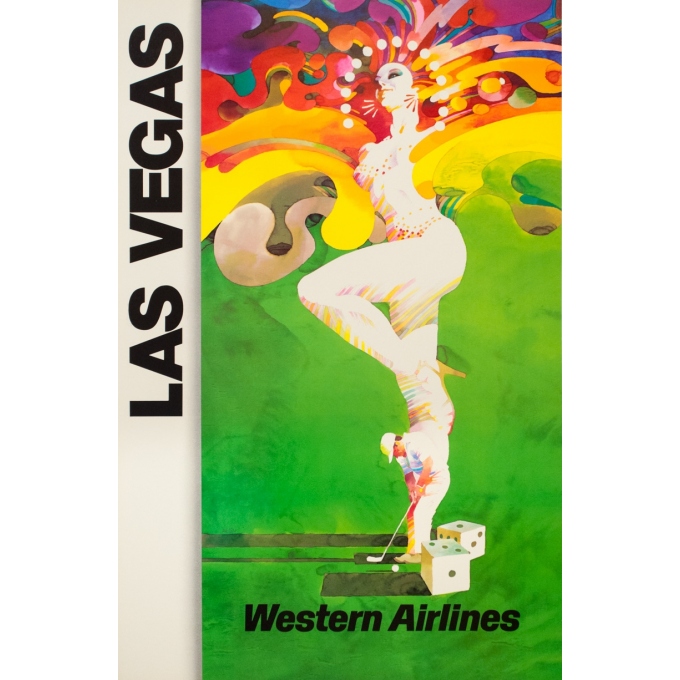 Affiche ancienne de voyage - Weller - 1980 - Las Vegas Western Air Lines - 94 par 61 cm