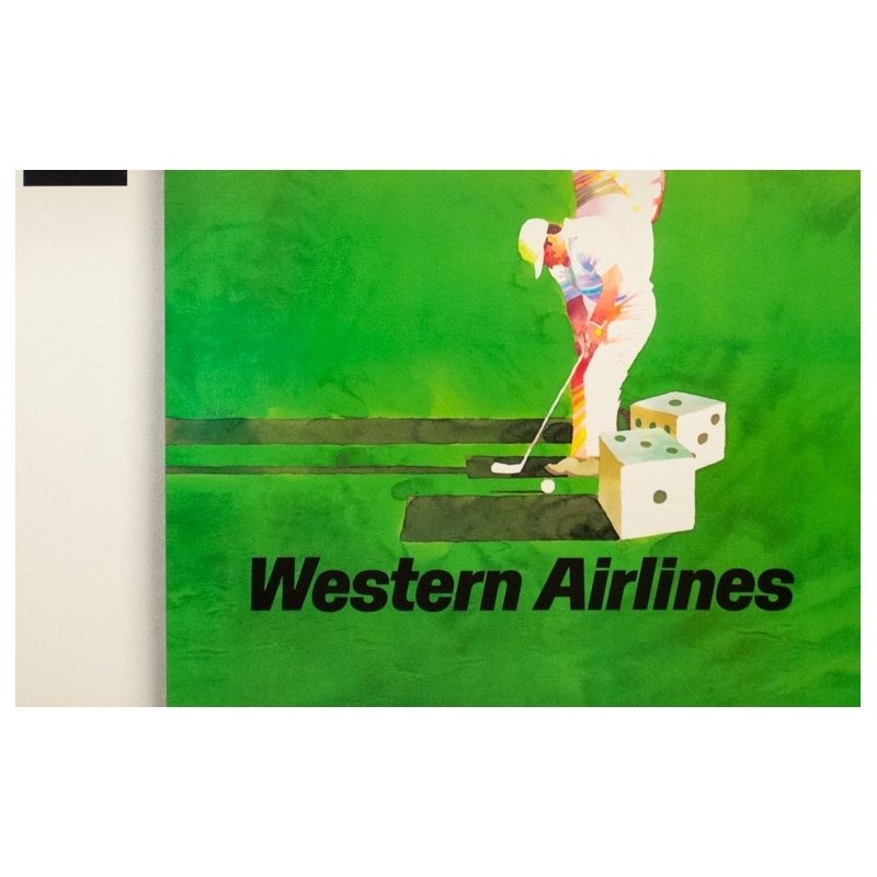 Affiche ancienne de voyage - Weller - 1980 - Las Vegas Western Air Lines - 94 par 61 cm - 3