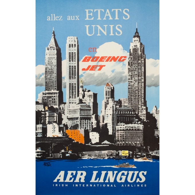 Vintage travel poster - Treidler - 1960 - Aer Lingus Etats Unis - 40 by 25.2 inches