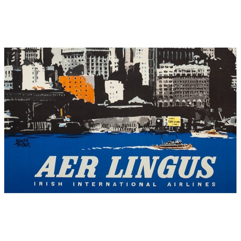 Affiche ancienne de voyage - Treidler - 1960 - Aer Lingus Etats Unis - 101.5 par 64 cm - 3