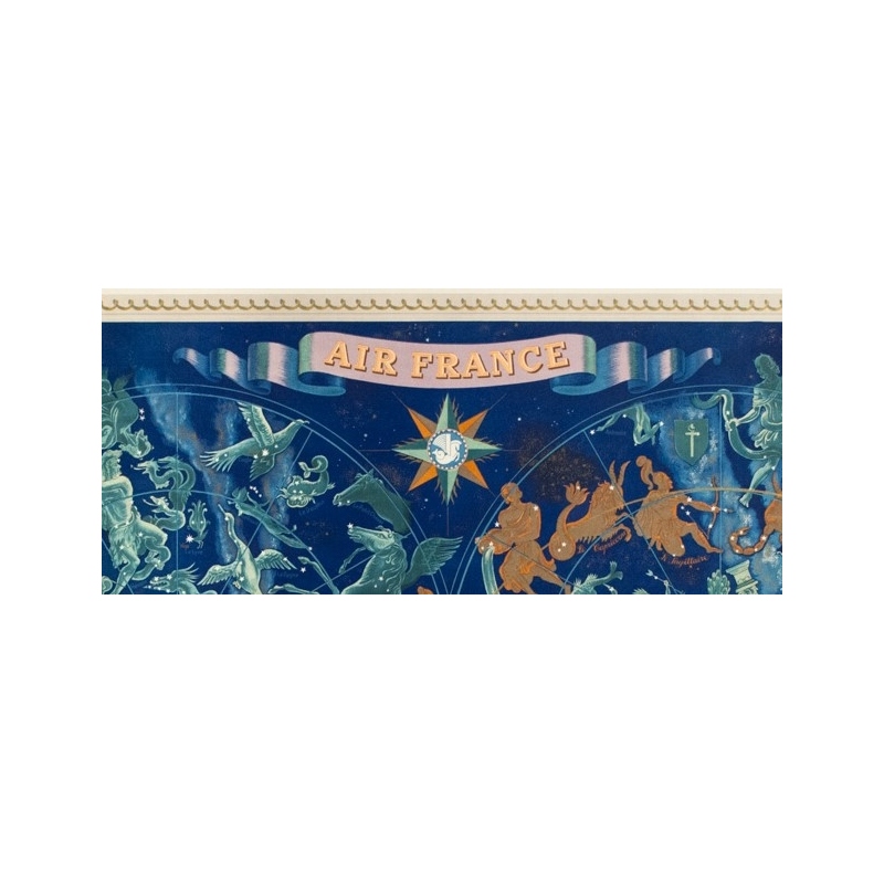 Affiche ancienne de voyage - Lucien boucher - 1951 - Air France Planisphère Constellation - 107.5 par 73 cm - 2