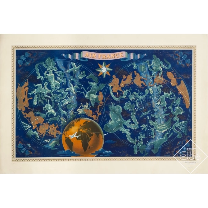 Vintage travel poster - Lucien boucher - 1951 - Air France Planisphère Constellation - 42.3 by 28.7 inches Vintage travel poster - Lucien boucher - 1951 - Air France Planisphère Constellation - 42.3 by 28.7 inches