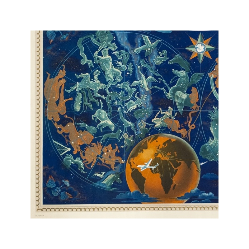 Affiche ancienne de voyage - Lucien boucher - 1951 - Air France Planisphère Constellation - 107.5 par 73 cm - 3