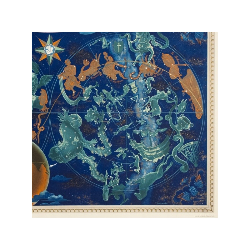 Affiche ancienne de voyage - Lucien boucher - 1951 - Air France Planisphère Constellation - 107.5 par 73 cm - 4