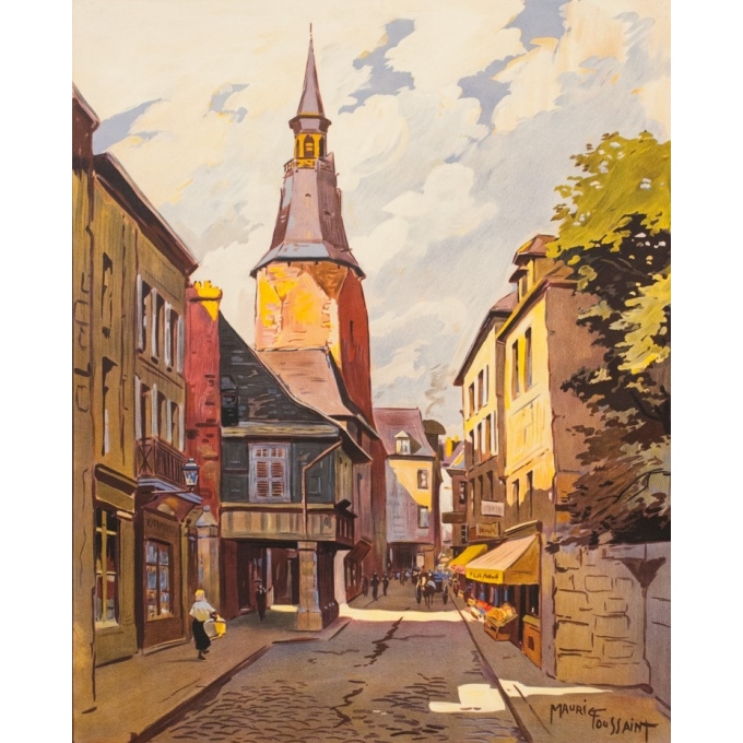 Affiche ancienne de voyage - Maurice Toussaint - 1928 - Dinan La Rue De L'Horloge Bretagne - 104.5 par 75 cm - 2