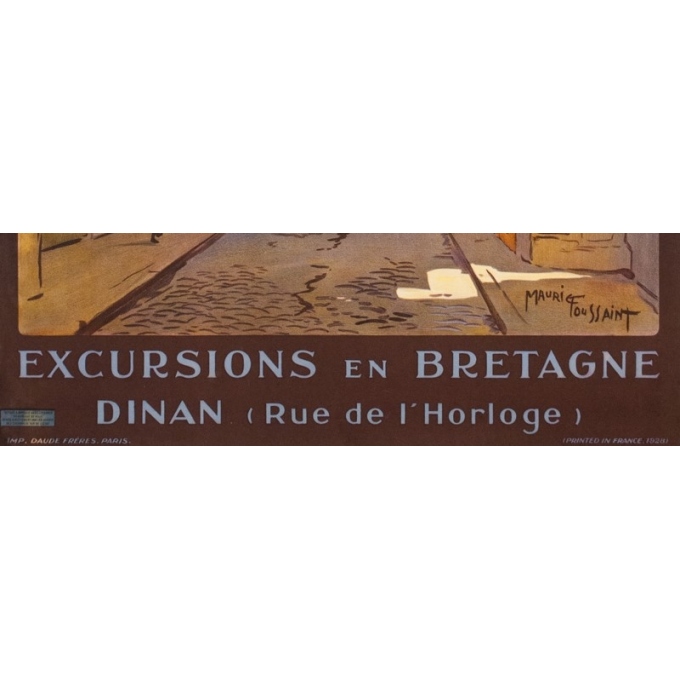 Affiche ancienne de voyage - Maurice Toussaint - 1928 - Dinan La Rue De L'Horloge Bretagne - 104.5 par 75 cm - 3