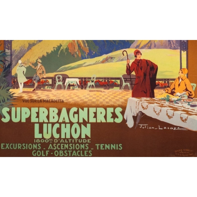 Affiche ancienne de voyage - Julien Lacaze - Circa 1920 - Superbagnères Luchon - 99.5 par 63 cm - 3