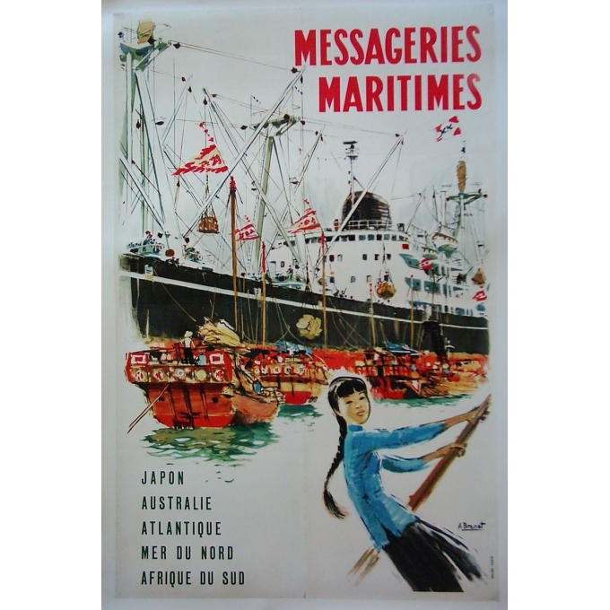 Affiche original Messagerie maritime extrême orient. Elbé Paris.