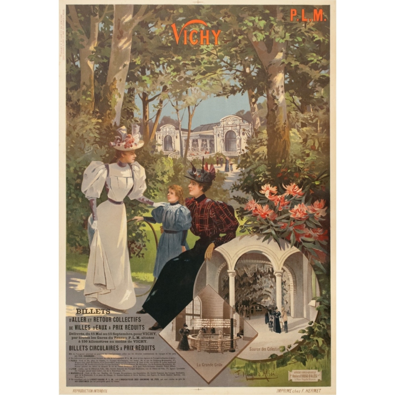 Vintage travel poster - Hugo d'Alési - Circa 1900 - Vichy Auvergne France - 41.5 by 29.3 inches