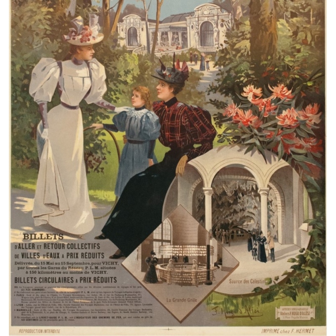 Affiche ancienne de voyage - Hugo d'Alési - Circa 1900 - Vichy Auvergne France - 105.5 par 74.5 cm - 3