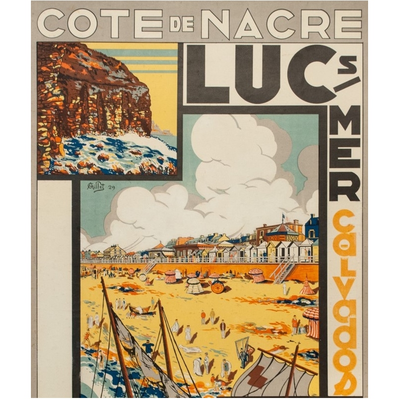 Vintage travel poster - G. Aillet - 1929 - Luc Sur Mer Calvados Normandie - 41.5 by 28.7 inches - 2