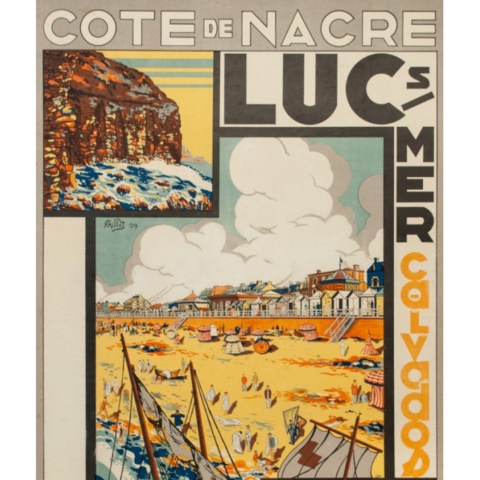 Vintage travel poster - G. Aillet - 1929 - Luc Sur Mer Calvados Normandie - 41.5 by 28.7 inches - 2