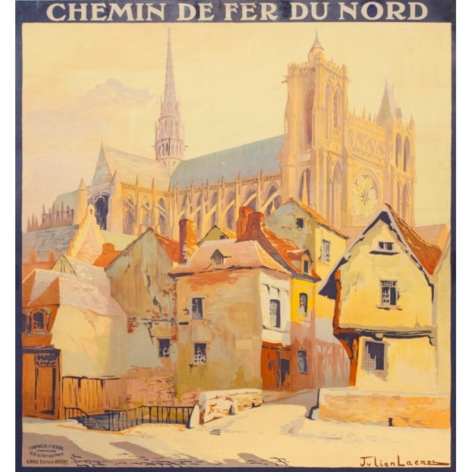 Affiche ancienne de voyage - Julien Lacaze - Circa 1910 - Amiens Visitez les Champs de Bataille de la Somme - 104 par 74 cm - 2