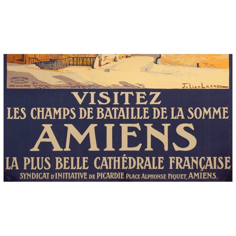 Affiche ancienne de voyage - Julien Lacaze - Circa 1910 - Amiens Visitez les Champs de Bataille de la Somme - 104 par 74 cm - 3