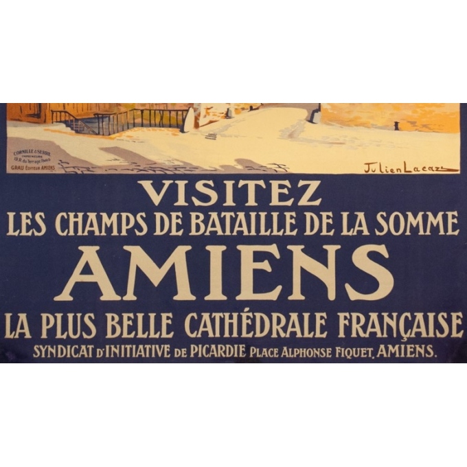 Vintage travel poster - Julien Lacaze - Circa 1910 - Amiens Visitez les Champs de Bataille de la Somme - 40.9 by 29.1 inches - 3