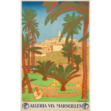 Vintage travel poster - Bouchaud - Circa 1925 - Ghardaia Algérie - 39.4 by 24.6 inches