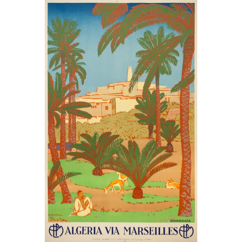 Vintage travel poster - Bouchaud - Circa 1925 - Ghardaia Algérie - 39.4 by 24.6 inches