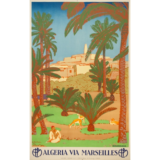 Affiche ancienne de voyage - Bouchaud - Circa 1925 - Ghardaia Algérie - 100 par 62.5 cm