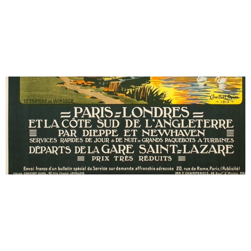 Affiche ancienne de voyage - Constant Duval - 1913 - Château De Windsor Uk Grande Bretagne - 105.5 par 75.5 cm - 3