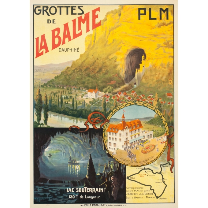 Affiche ancienne de voyage - Jacquier - Circa 1910 - Grotte De La Balme Dauphiné PLM - 107 par 76.5 cm