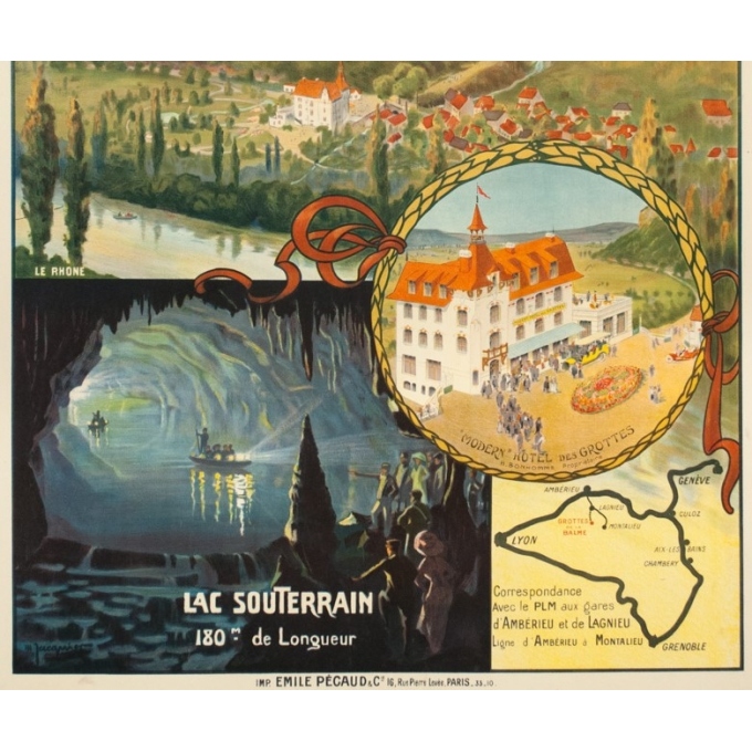 Vintage travel poster - Jacquier - Circa 1910 - Grotte De La Balme Dauphiné PLM - 42.1 by 30.1 inches - 3