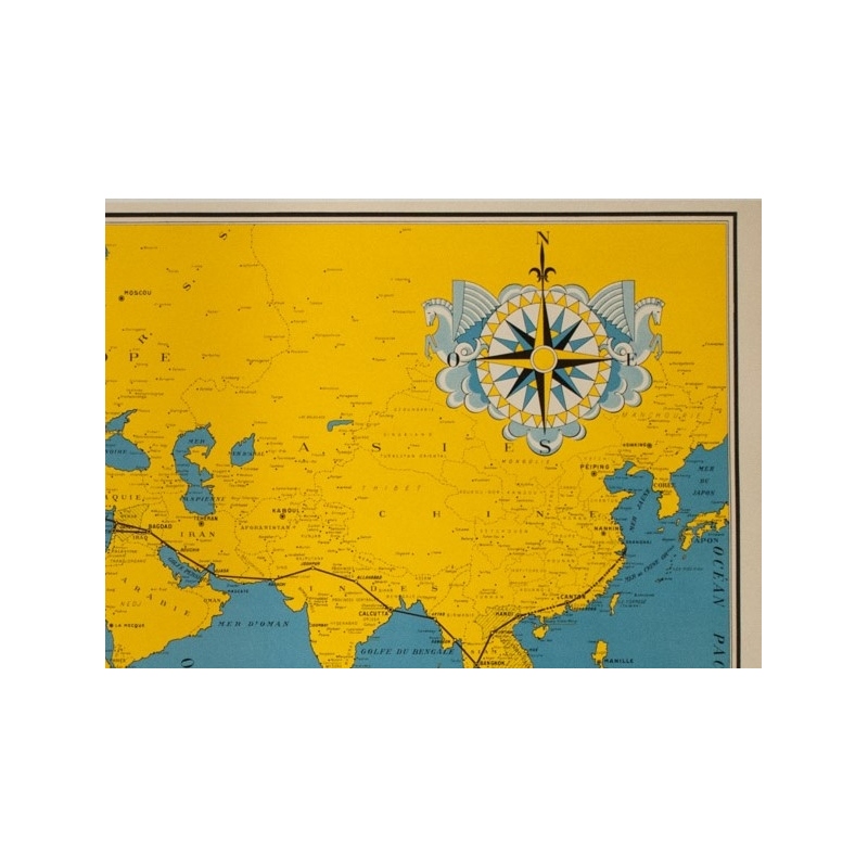 Vintage travel poster - Lucien Boucher - Circa 1940 - Air France Carte Du Réseau Aérien Français - 39.2 by 24.4 inches - 2