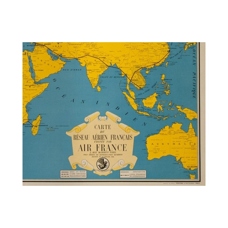 Affiche ancienne de voyage - Lucien Boucher - Circa 1940 - Air France Carte Du Réseau Aérien Français - 99.5 par 62 cm - 4