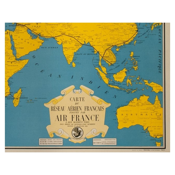 Affiche ancienne de voyage - Lucien Boucher - Circa 1940 - Air France Carte Du Réseau Aérien Français - 99.5 par 62 cm - 4