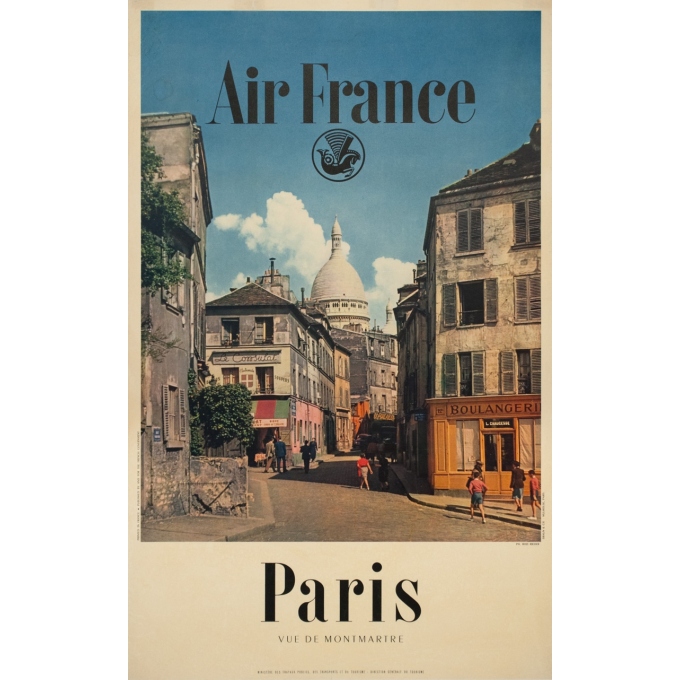 Affiche ancienne de voyage - Rieder - Circa 1960 - Air France Paris Vue De Montmartre - 99 par 62 cm