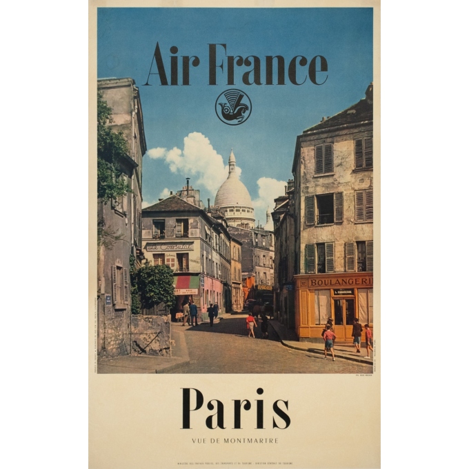 Vintage travel poster - Rieder - Circa 1960 - Air France Paris Vue De Montmartre - 39 by 24.4 inches