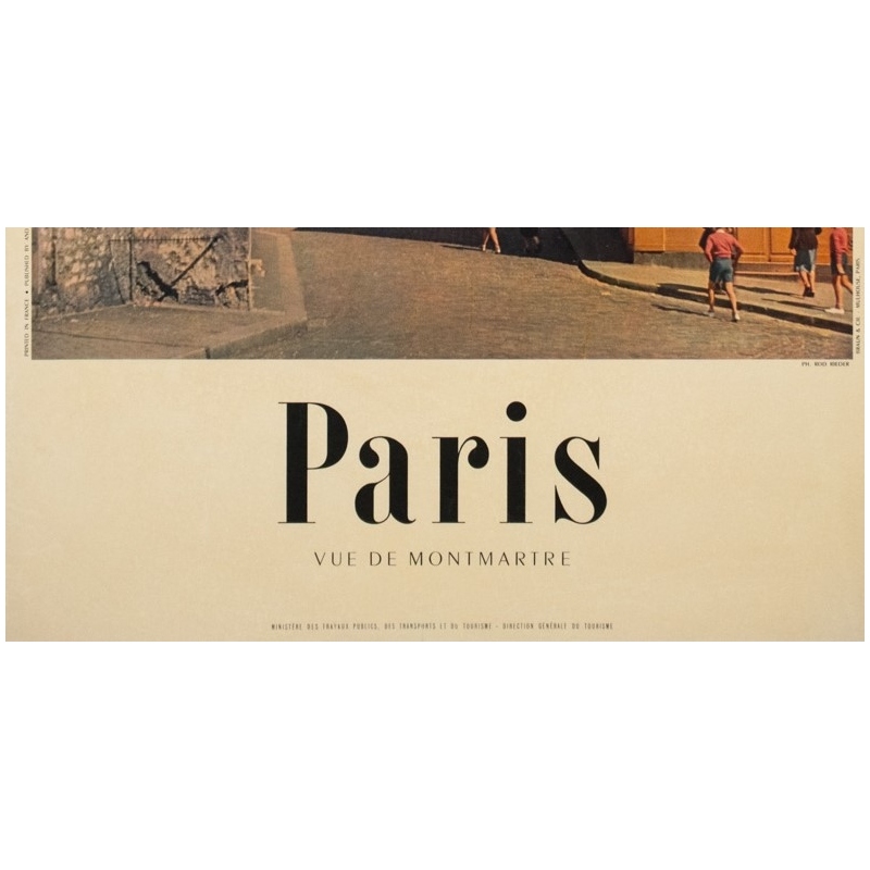 Vintage travel poster - Rieder - Circa 1960 - Air France Paris Vue De Montmartre - 39 by 24.4 inches - 3