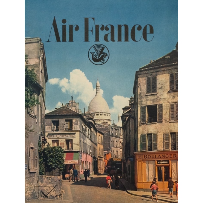 Vintage travel poster - Rieder - Circa 1960 - Air France Paris Vue De Montmartre - 39 by 24.4 inches - 2