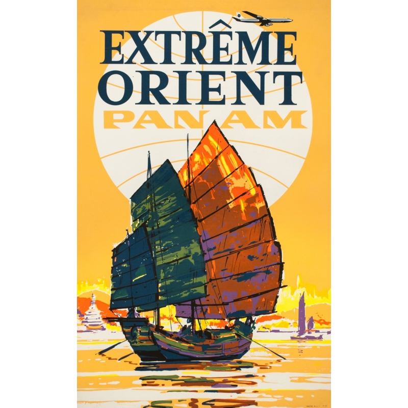 Affiche ancienne de voyage - Anonyme - 1960 - Extrême Orient Panam - 101 par 63.5 cm