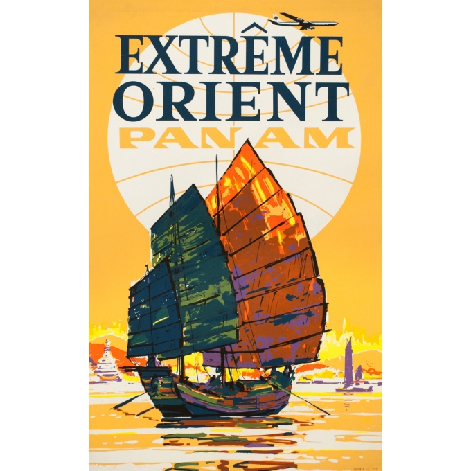 Affiche ancienne de voyage - Anonyme - 1960 - Extrême Orient Panam - 101 par 63.5 cm