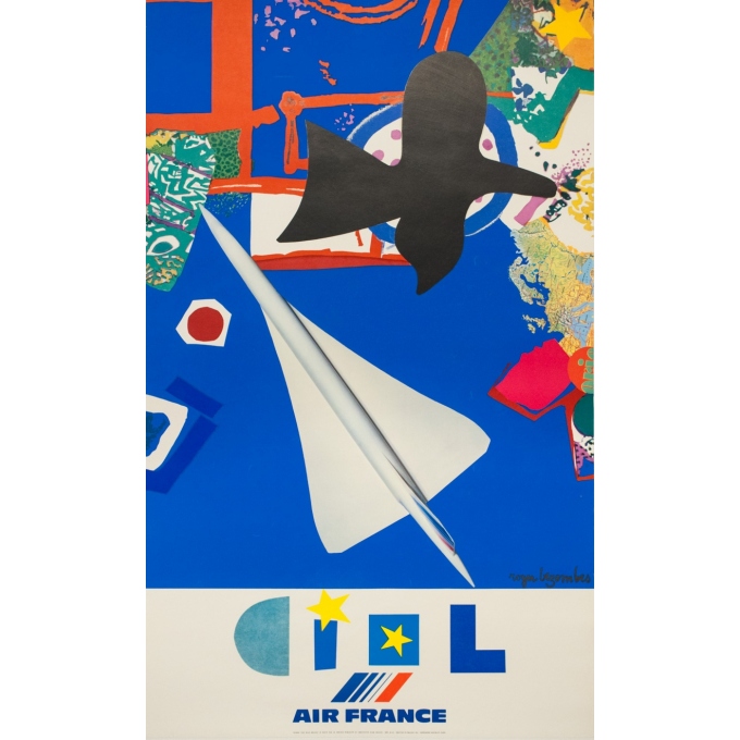 Affiche ancienne de voyage - Roger Bezombes - 1981 - Ciel Air France - 100 par 61 cm