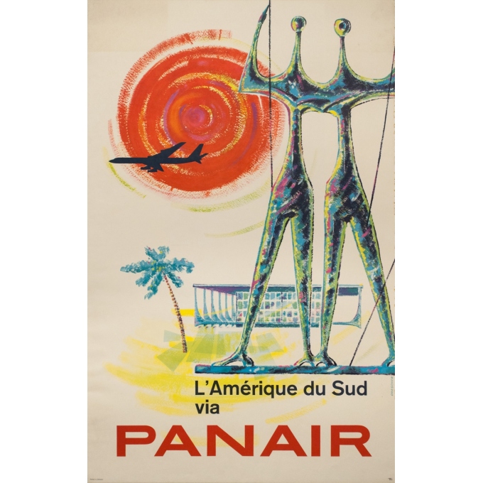 Affiche ancienne de voyage - Drescher - 1960 - Amérique Du Sud Panair - 99.5 par 63.5 cm