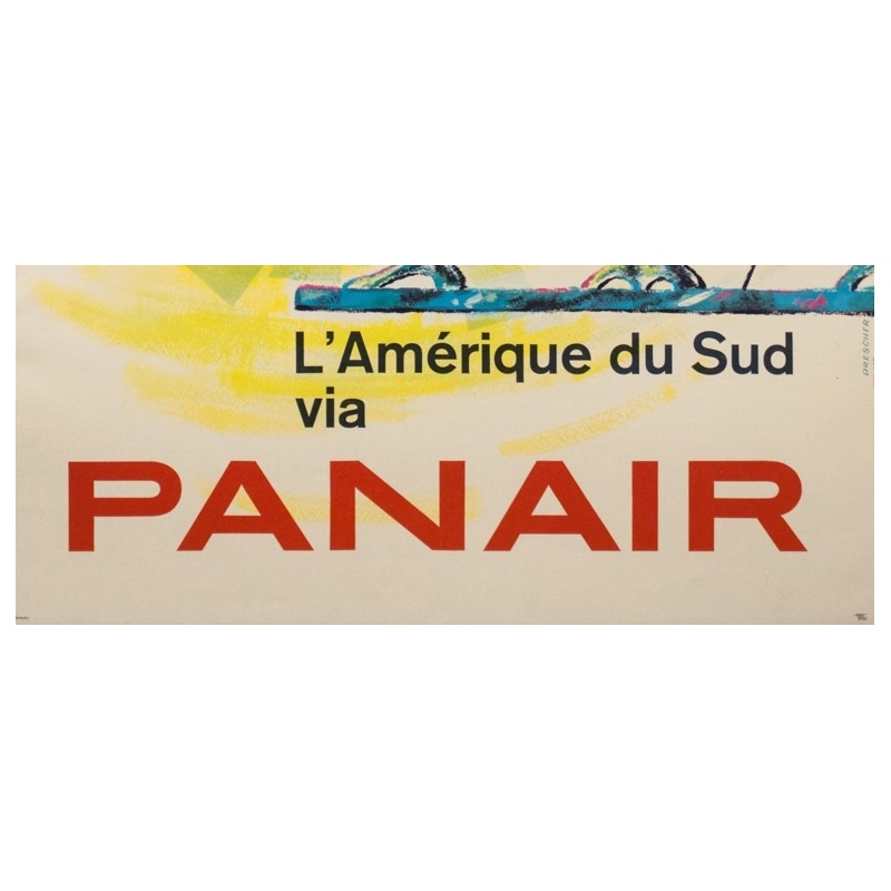 Vintage travel poster - Drescher - 1960 - Amérique Du Sud Panair - 39.2 by 25 inches - 3