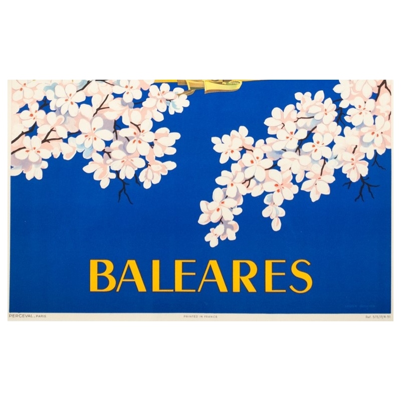 Vintage travel poster - Lucien Boucher - 1951 - Air France Baleares - 39 by 24.8 inches - 3