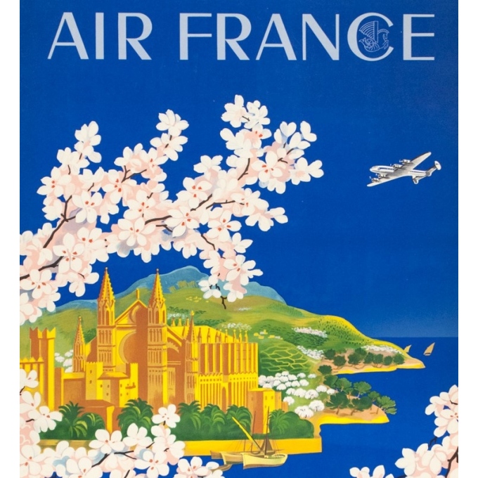 Vintage travel poster - Lucien Boucher - 1951 - Air France Baleares - 39 by 24.8 inches - 2