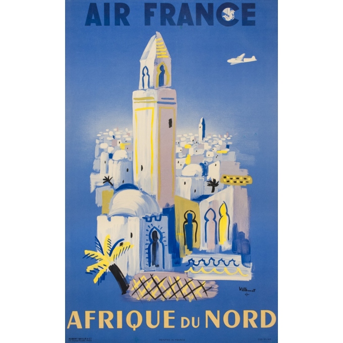 Affiche ancienne de voyage de Villemot 1946 - Air France Afrique Du Nord