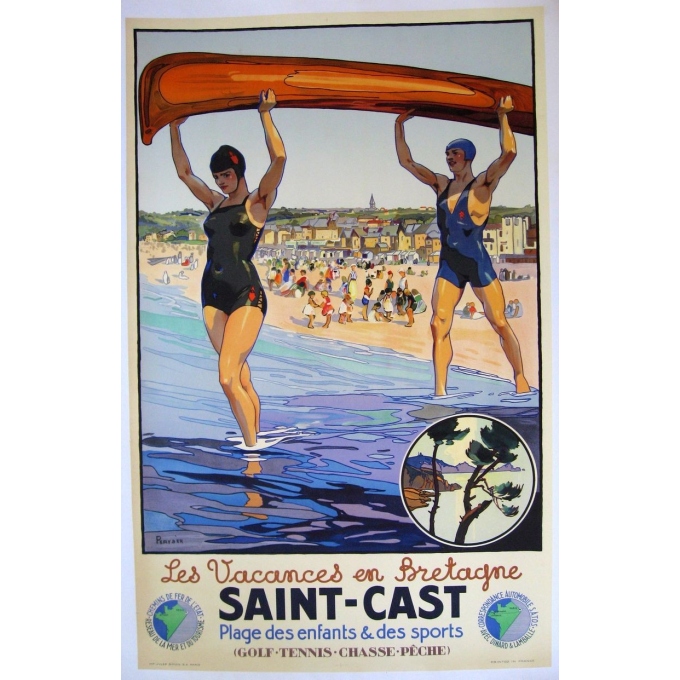 Affiche originale Saint-Cast Les vacances en Bretagne. Elbé Paris.