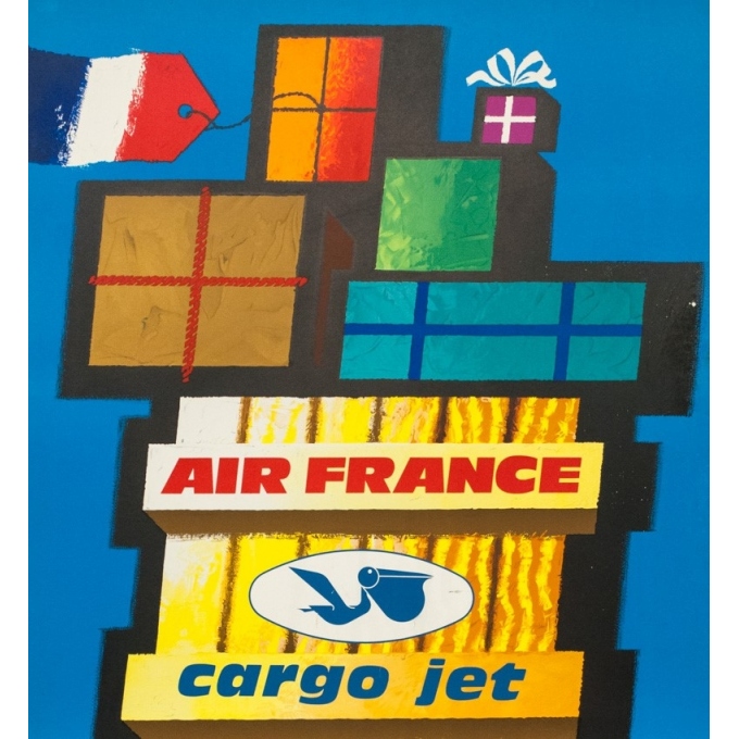 Affiche ancienne de voyage - Nathan - 1962 - Air France Cargo Jet - 99 par 62 cm - 2