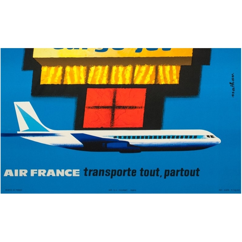 Affiche ancienne de voyage - Nathan - 1962 - Air France Cargo Jet - 99 par 62 cm - 3
