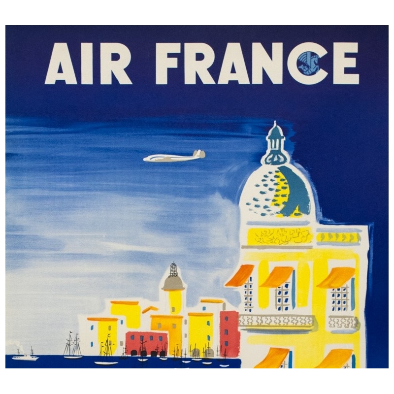 Affiche ancienne de voyage - Villemot - 1952 - Air France Côte d' Azur - 103 par 62 cm - 2