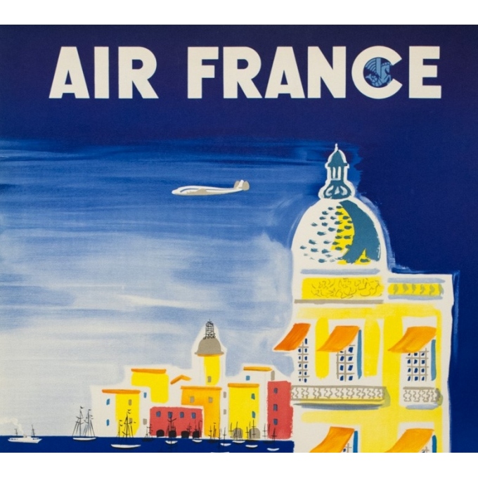 Vintage travel poster - Villemot - 1952 - Air France Côte d' Azur - 40.6 by 24.4 inches - 2