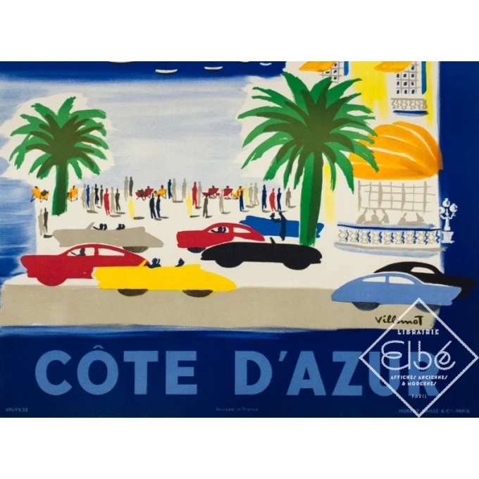 Affiche ancienne de voyage - Villemot - 1952 - Air France Côte d' Azur - 103 par 62 cm - 3